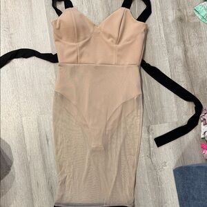Elegant Nude and Black Sheer Bodysuit dress sexy